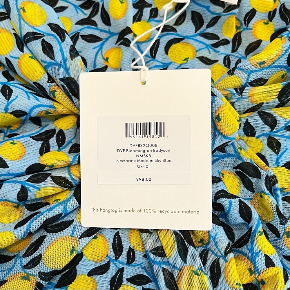 Diane Von Furstenberg NWT Bloomington Bodysuit in Nectarine Medium Sky Blue - Picture 4 of 7
